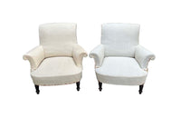 Pair of French, 19th century, country house armchairs with scrolled backs and ebonised turned legs - French Antique Furniture - Antique chairs - Antique armchairs - French Antique Chairs - Antique French Armchairs - AD & PS Antiques
