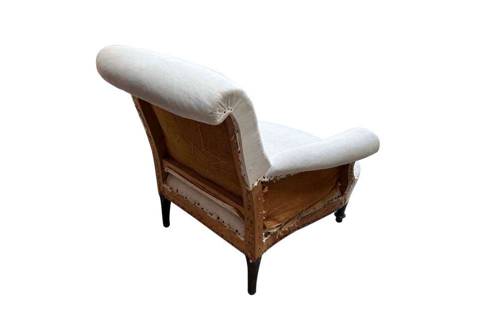 Pair of French, 19th century, country house armchairs with scrolled backs and ebonised turned legs - French Antique Furniture - Antique chairs - Antique armchairs - French Antique Chairs - Antique French Armchairs - AD & PS Antiques