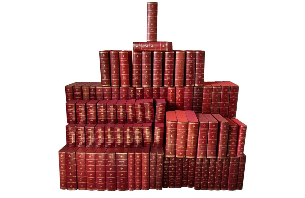 Collection Of 85 Red Leather Faux Book Files - French Decorative Accessories - Library Accessories - Bookshelves - Decorative Accessories - Leather Books - Faux Books - Storage Accessories - Antique Shops Tetbury - adpsantiques - AD & PS Antiques