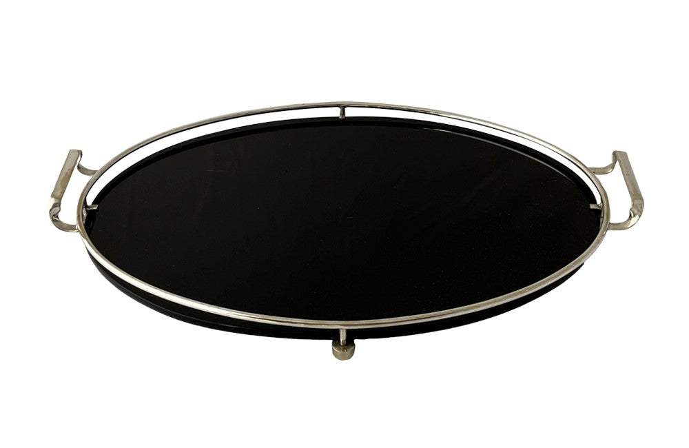 1930s silverplate & glass oval tray - vintage cocktail tray - AD & PS Antiques
