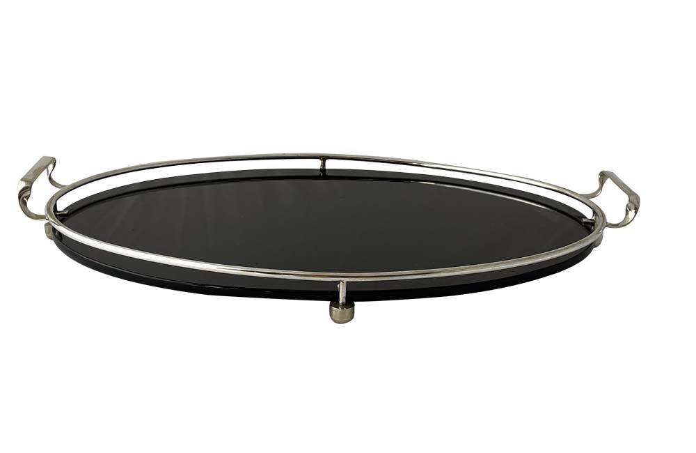 1930s silverplate & glass oval tray - vintage cocktail tray - AD & PS Antiques