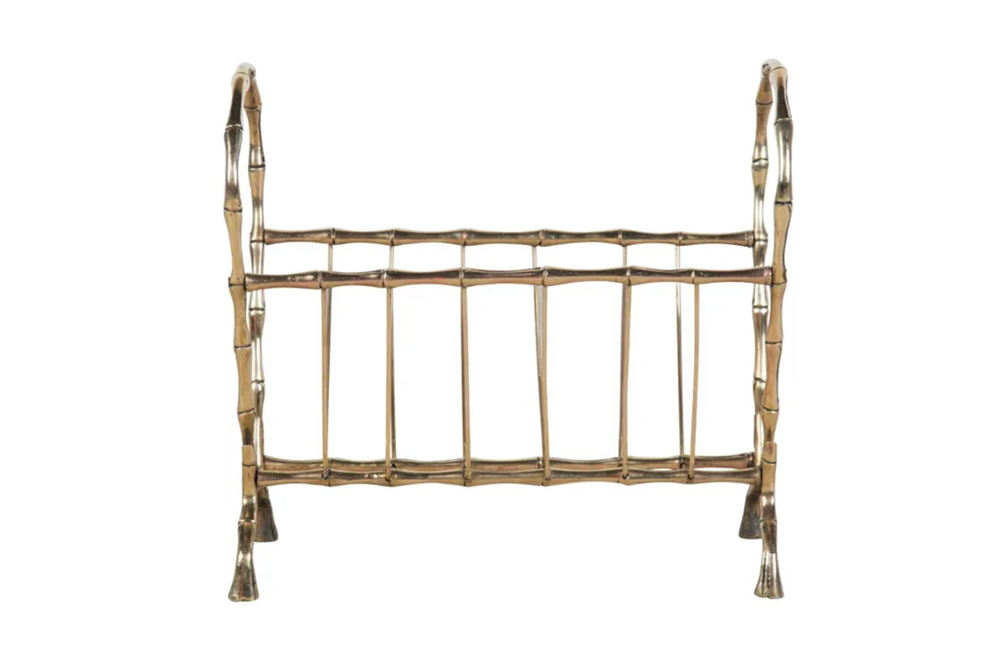 MID CENTURY BRASS MAGAZINE RACK