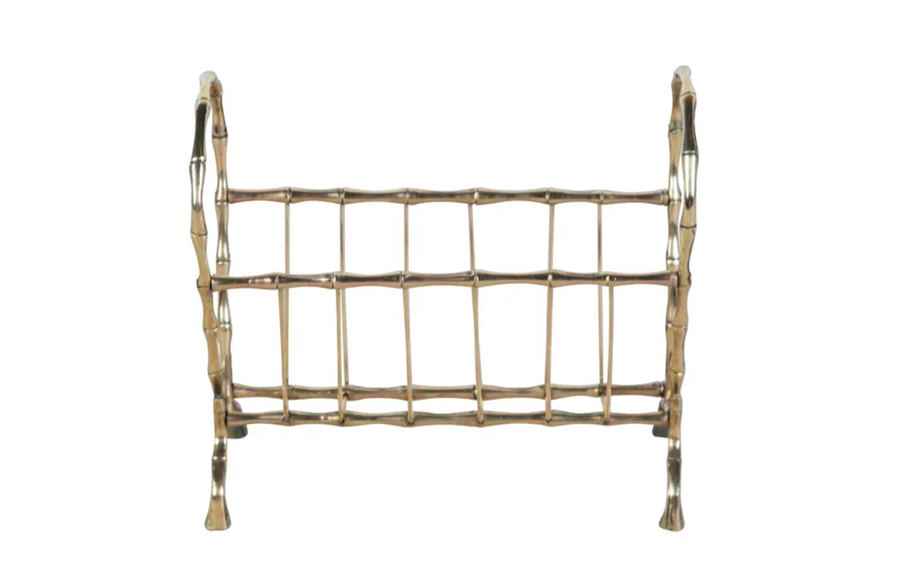 MID CENTURY BRASS MAGAZINE RACK