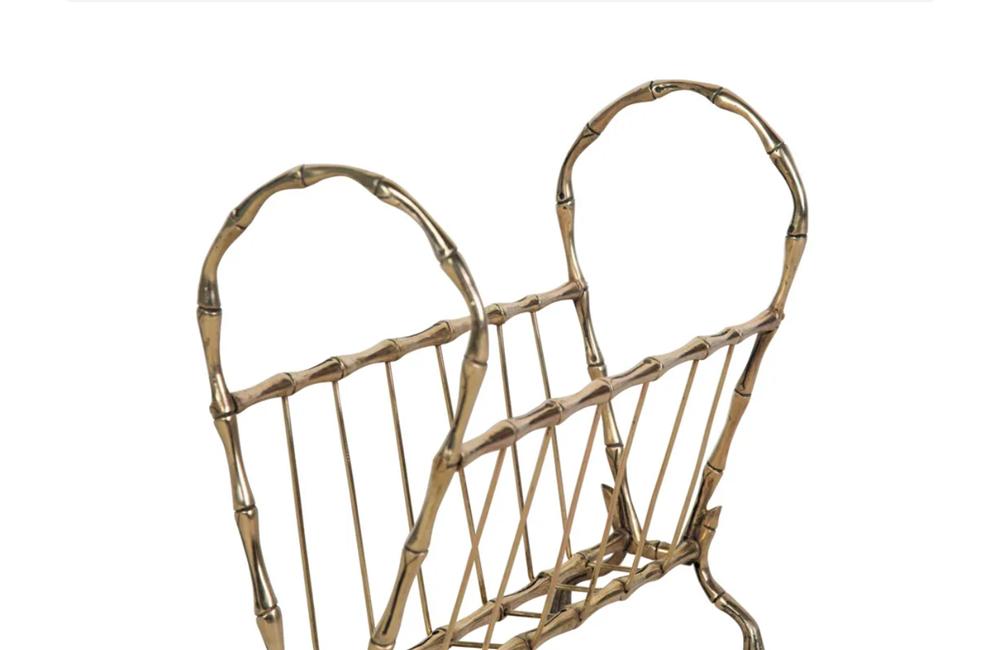 MID CENTURY BRASS MAGAZINE RACK