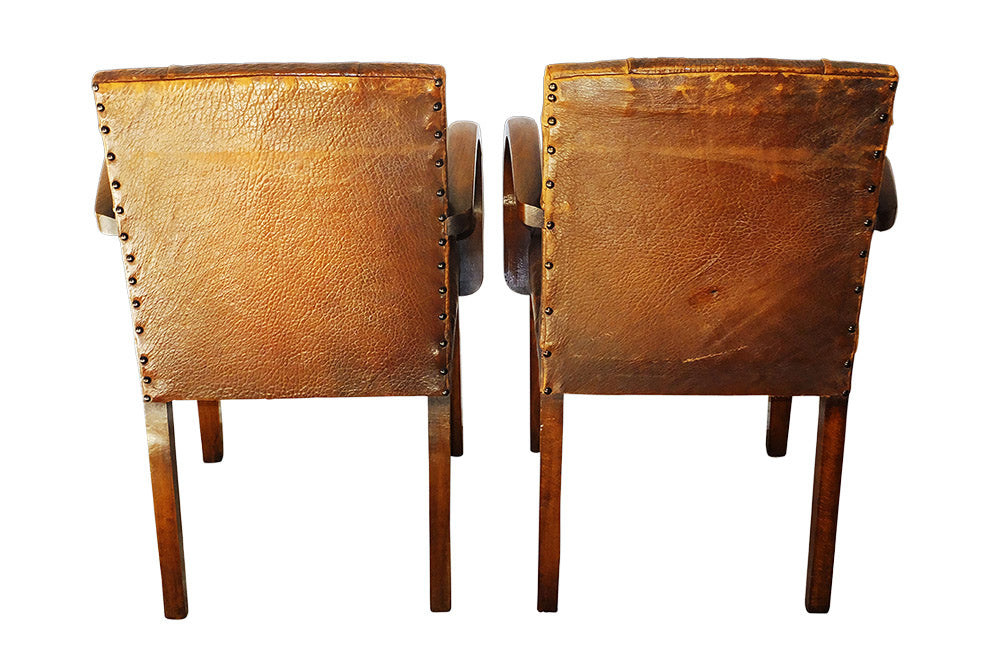 PAIR OF 1940's LEATHER BRIDGE CHAIRS