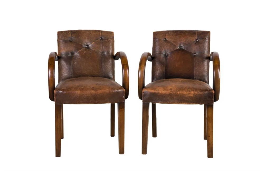 PAIR OF 1940's LEATHER BRIDGE CHAIRS