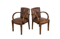 PAIR OF 1940's LEATHER BRIDGE CHAIRS