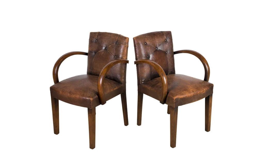 PAIR OF 1940's LEATHER BRIDGE CHAIRS