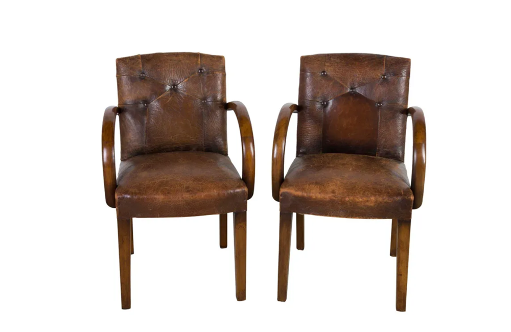 PAIR OF 1940's LEATHER BRIDGE CHAIRS