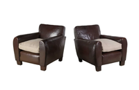 Pair of brown 1940's leather club chairs - Antique Chairs - Antique Furniture 