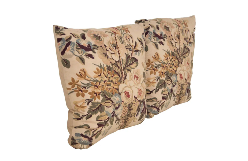 TWO PAIRS OF FLOWER BASKET CUSHIONS