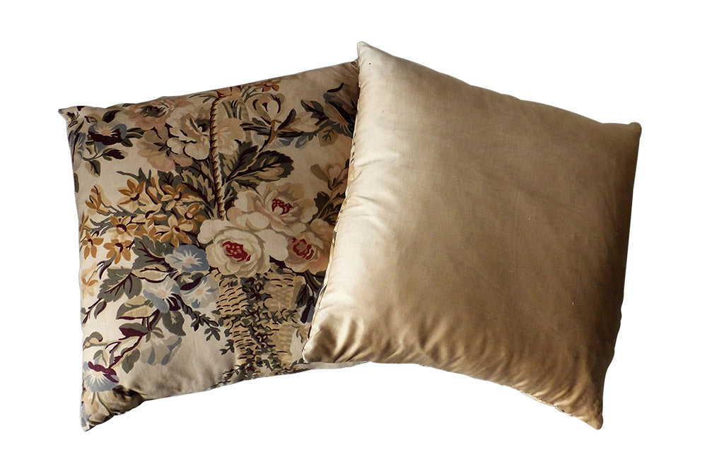 TWO PAIRS OF FLOWER BASKET CUSHIONS