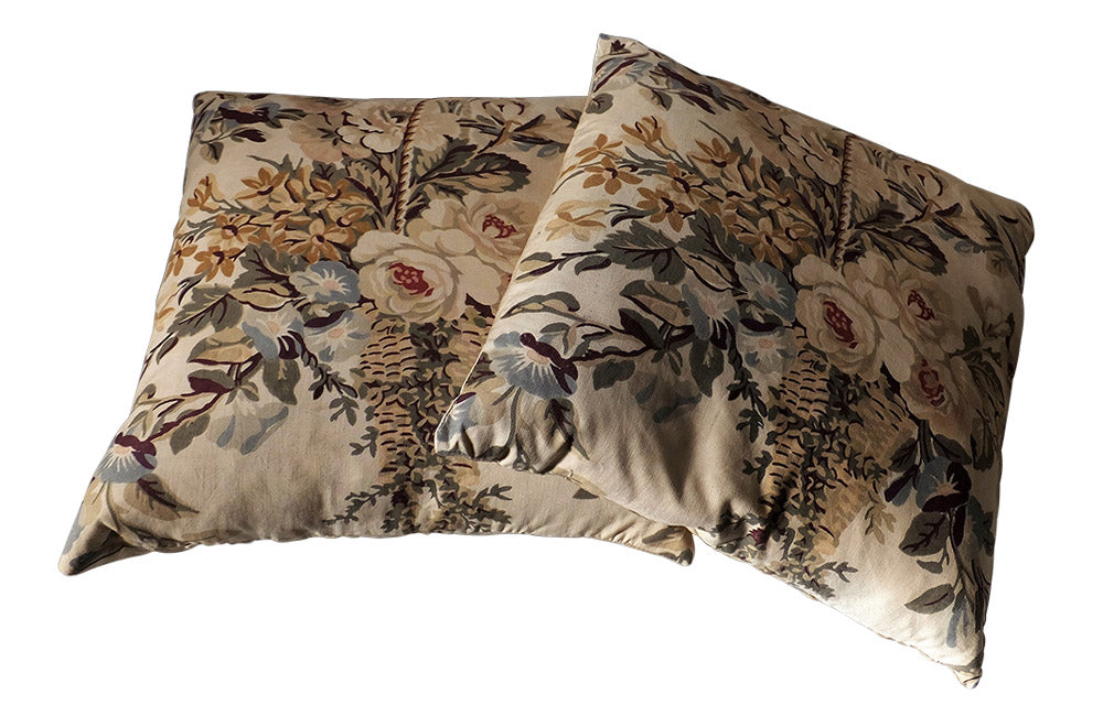 TWO PAIRS OF FLOWER BASKET CUSHIONS
