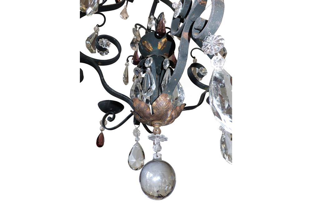 FRENCH IRON & CRYSTAL CHANDELIER