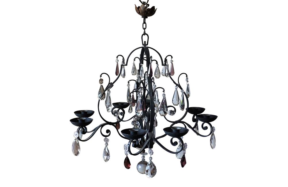 FRENCH IRON & CRYSTAL CHANDELIER