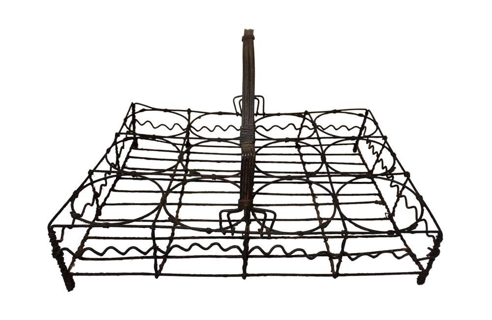 19TH CENTURY WIREWORK GLASS CARRIER