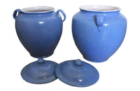PAIR OF BLUE CONFIT POTS WITH LIDS