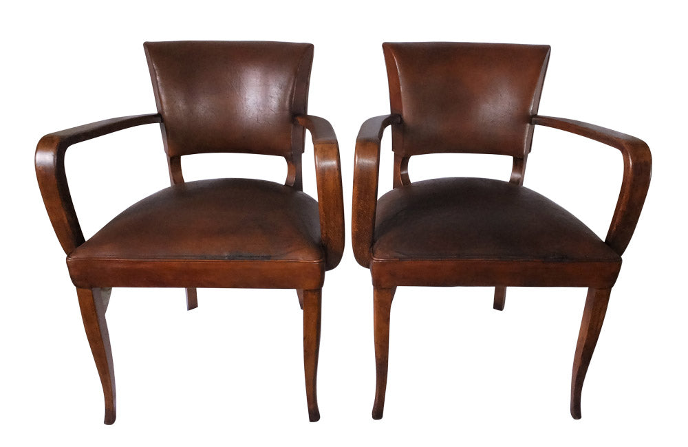 PAIR OF VINTAGE LEATHER BRIDGE CHAIRS