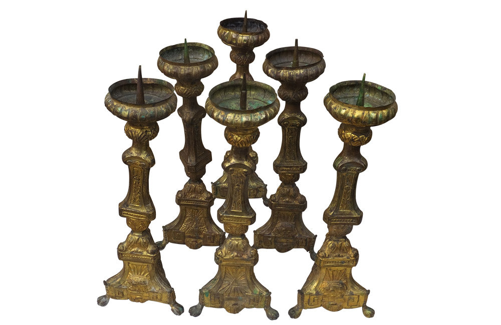 SET OF SIX EARLY 19TH CENTURY PRICKET STICKS