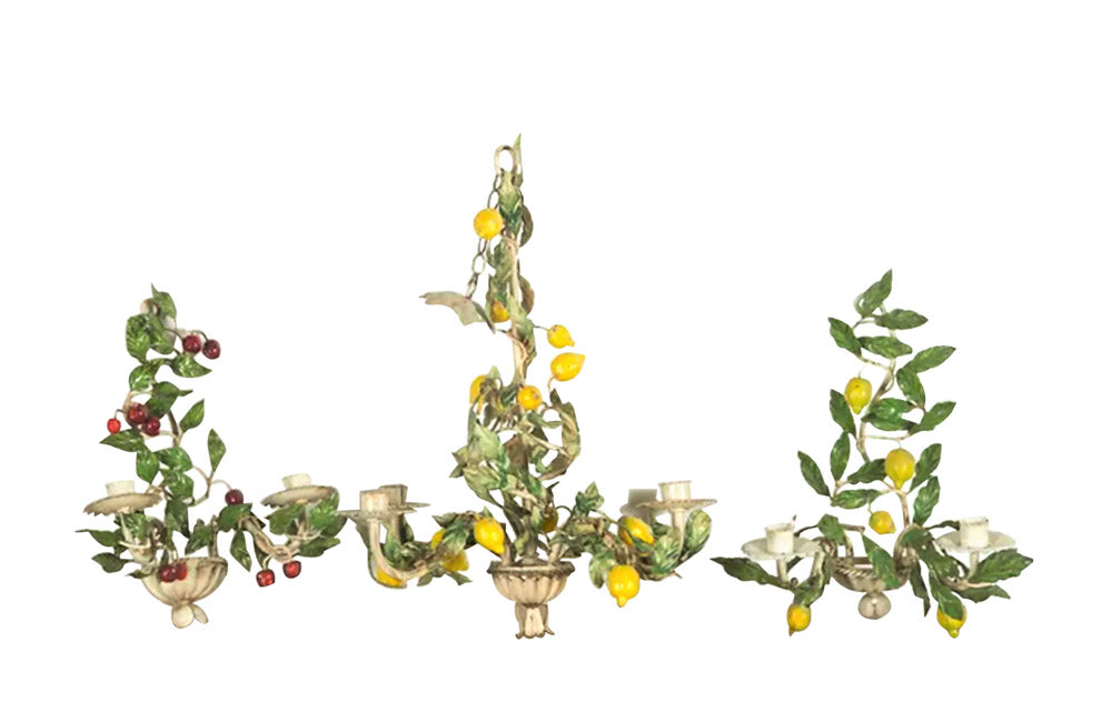 VINTAGE ITALIAN CHANDELIER AND APPLIQUES SET