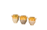 SET OF THREE YELLOW GLAZED CONFIT POTS