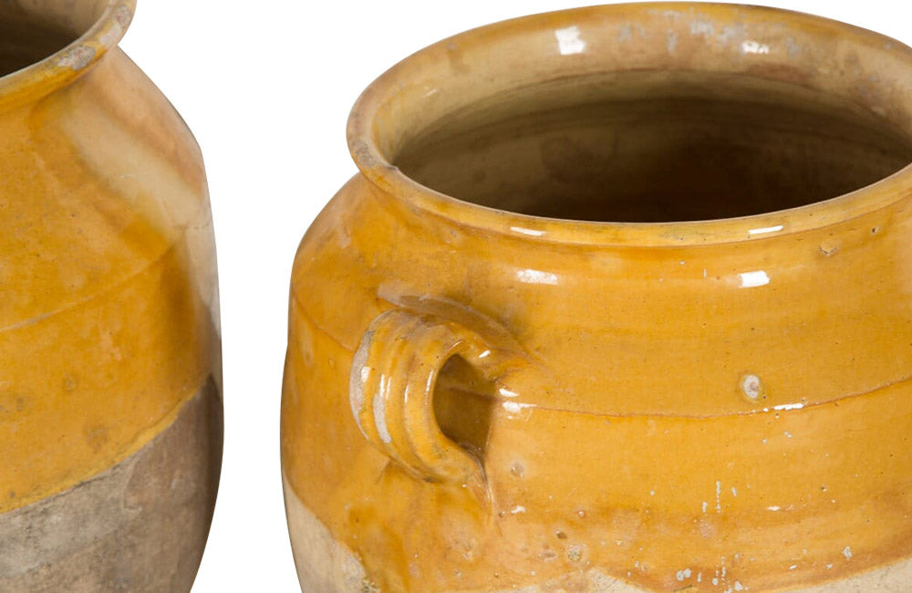 SET OF THREE YELLOW GLAZED CONFIT POTS