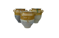 SET OF THREE YELLOW GLAZED CONFIT POTS