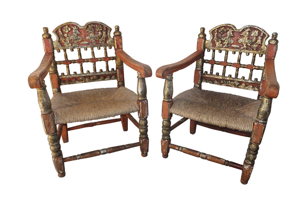 PAIR OF POLYCHROME SPANISH ARMCHAIRS