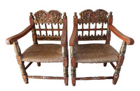 PAIR OF POLYCHROME SPANISH ARMCHAIRS