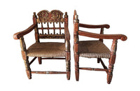 PAIR OF POLYCHROME SPANISH ARMCHAIRS