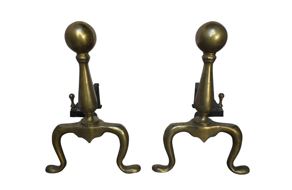 PAIR OF BRASS ANDIRONS