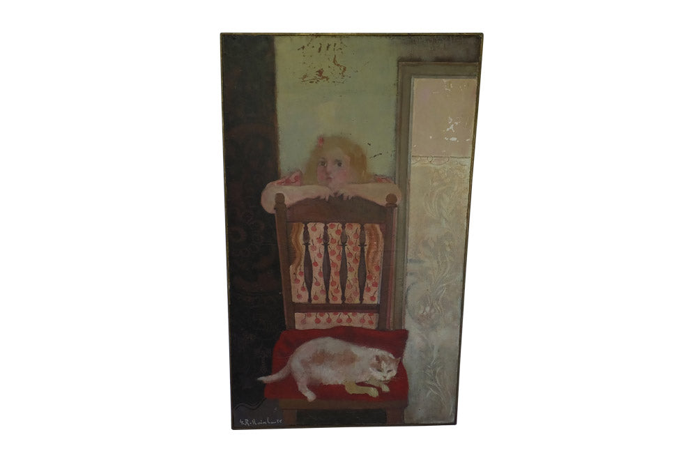 LARGE SIGNED PAINTING 'LE PETITE FILLE AUX CERISES'