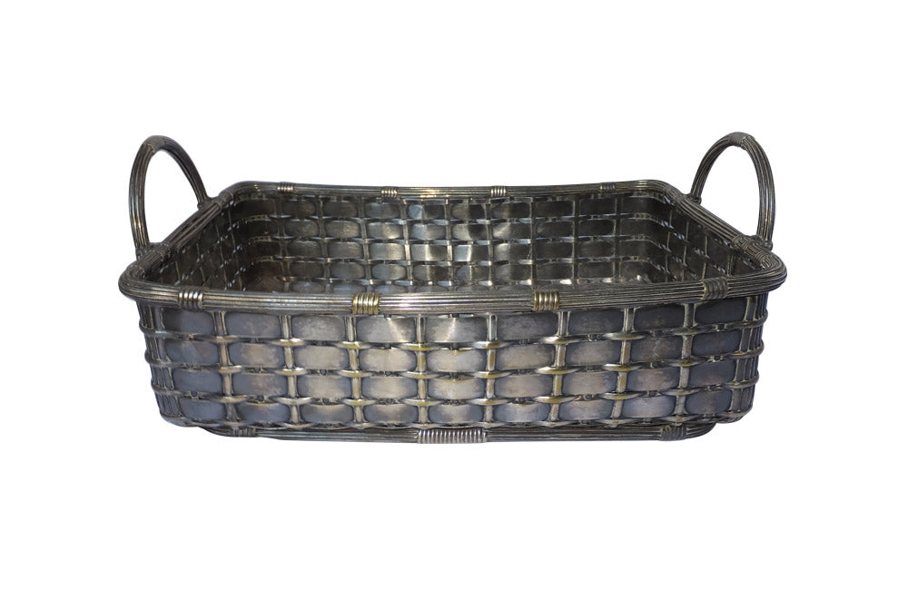 LARGE SILVER PLATE WOVEN BREAD BASKET