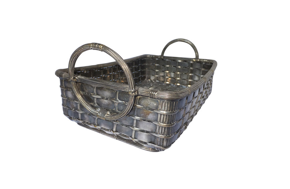 LARGE SILVER PLATE WOVEN BREAD BASKET