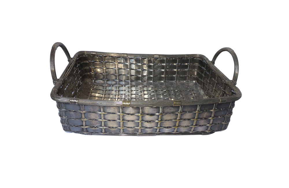 LARGE SILVER PLATE WOVEN BREAD BASKET