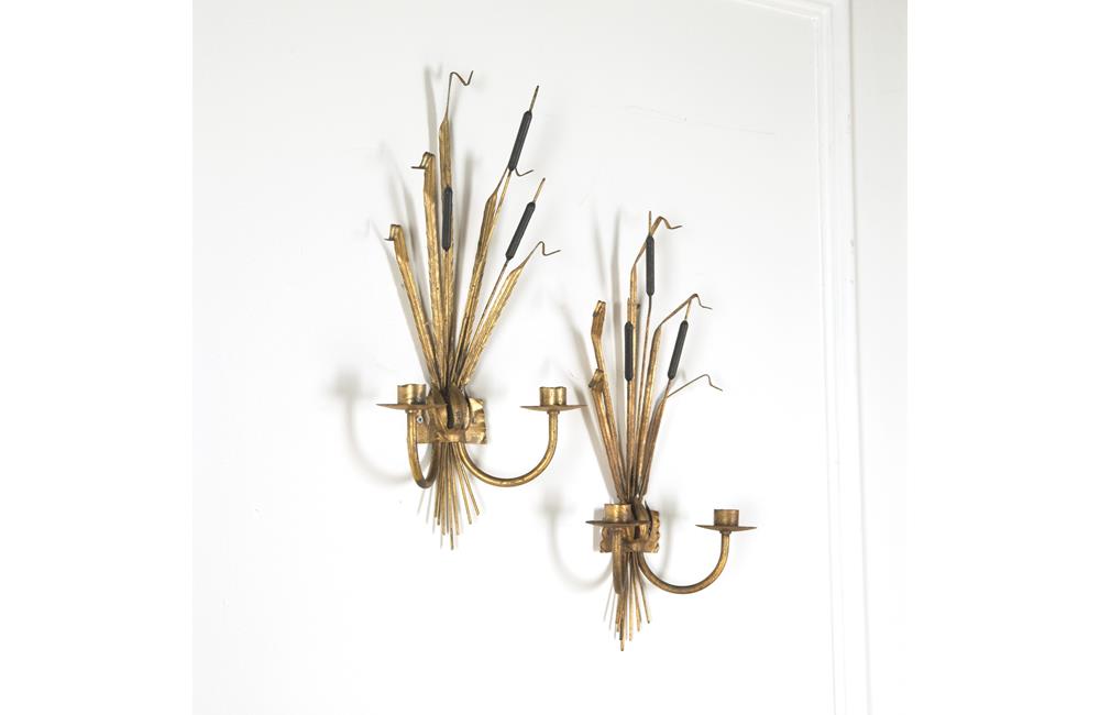 PAIR OF VINTAGE BULRUSH WALL LIGHTS