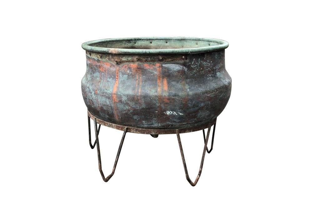 VERY LARGE COPPER CHEESE VAT ON STAND