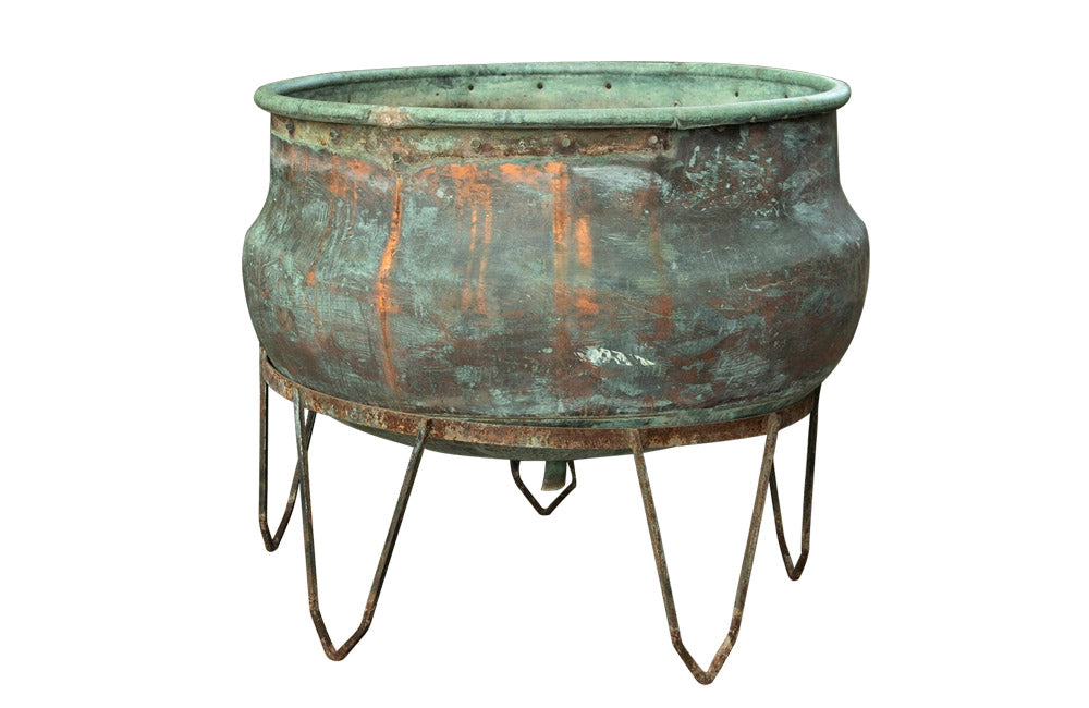 VERY LARGE COPPER CHEESE VAT ON STAND