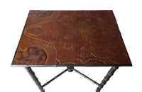 FAUX BAMBOO SIDE TABLE WITH LEATHERED TOP