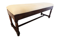 LARGE OAK UPHOLSTERED BENCH