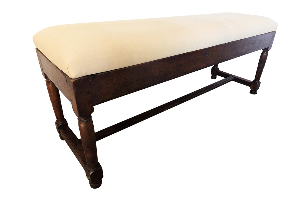 LARGE OAK UPHOLSTERED BENCH