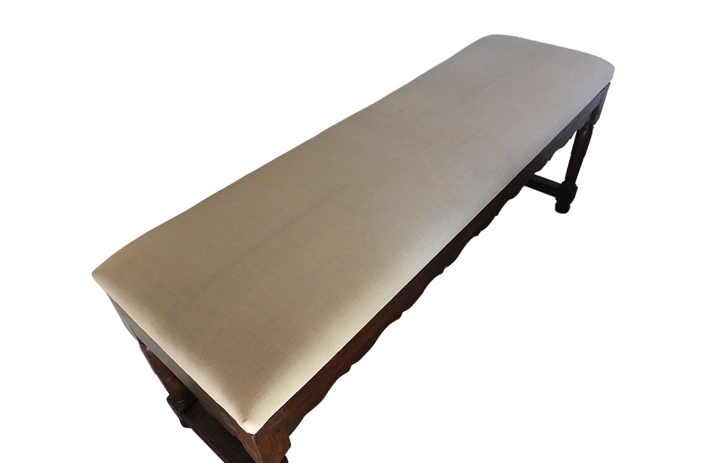 LARGE OAK UPHOLSTERED BENCH
