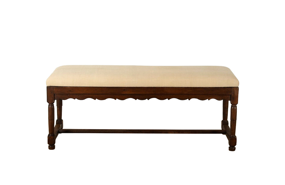 LARGE OAK UPHOLSTERED BENCH