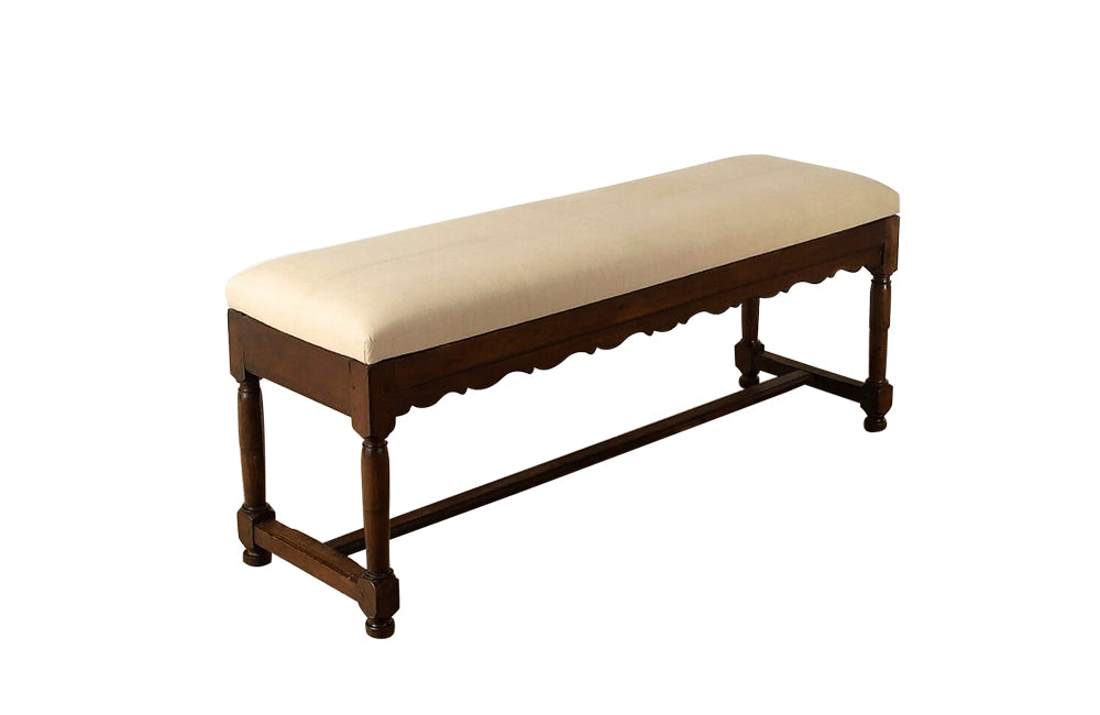 LARGE OAK UPHOLSTERED BENCH