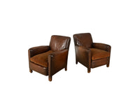 Pair of 1950's Leather Club Chairs - French Mid Century Furniture - AD & PS Antiques