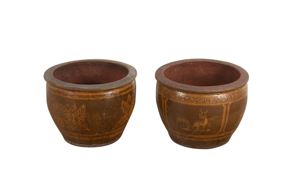PAIR OF GLAZED POTTERY CHINESE PLANTERS