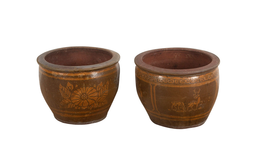 PAIR OF GLAZED POTTERY CHINESE PLANTERS