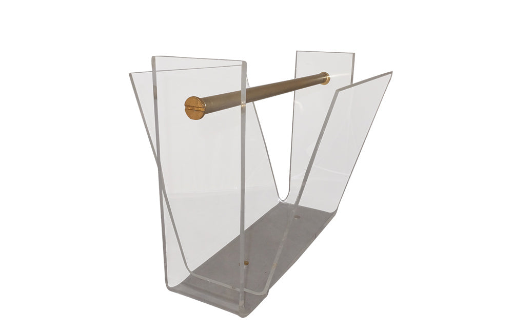 Lucite & Brass Magazine Holder - Mid Century Modern Furniture - Magazine Rack - Decorative Accessories - Antique Shops Tetbury - adpsantiques - AD & PS Antiques