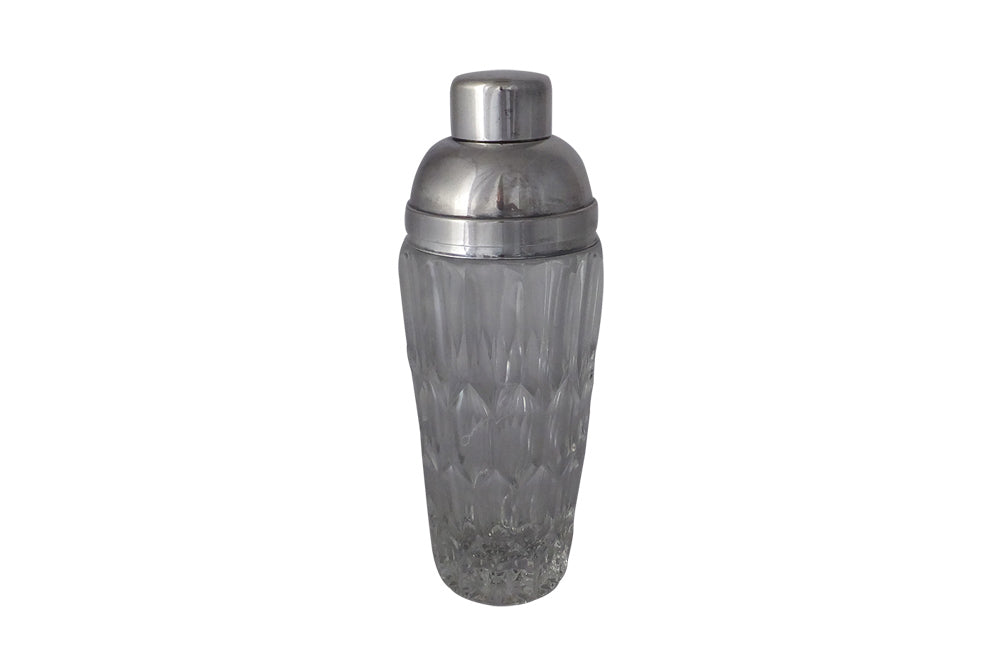 CUT GLASS & SILVER PLATE COCKTAIL SHAKER
