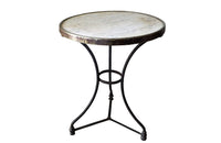 Antique French bistro gueridon table with circular metal-bound marble top - Antique Side Table